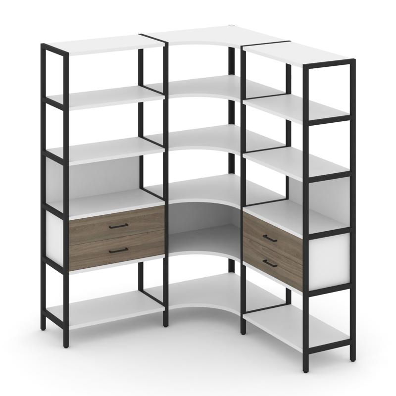 Shelf System Трехсекционный угловой стеллаж пятиярусный с ящиками SN.STMU-531 Белый/Вяз Благородный/