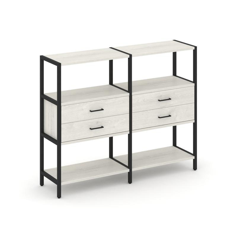 Shelf System Двухсекционный стеллаж трехярусный с ящиками SN.STM-322 Дуб Наварра/Металл Черный 1590*