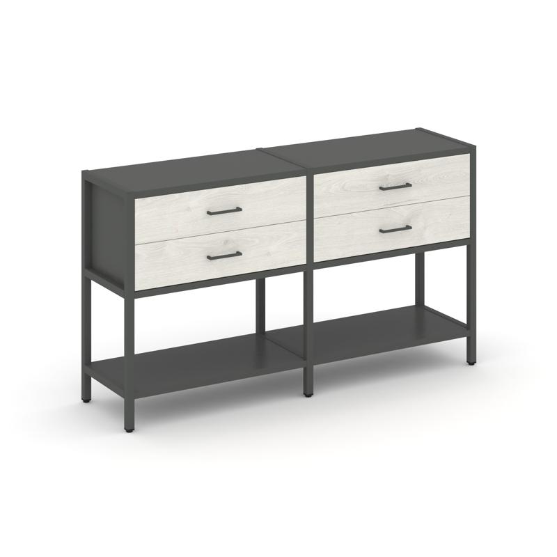 Shelf System Двухсекционный стеллаж двухярусный с ящиками SN.STM-222 Антрацит/Дуб Наварра/Металл Ант