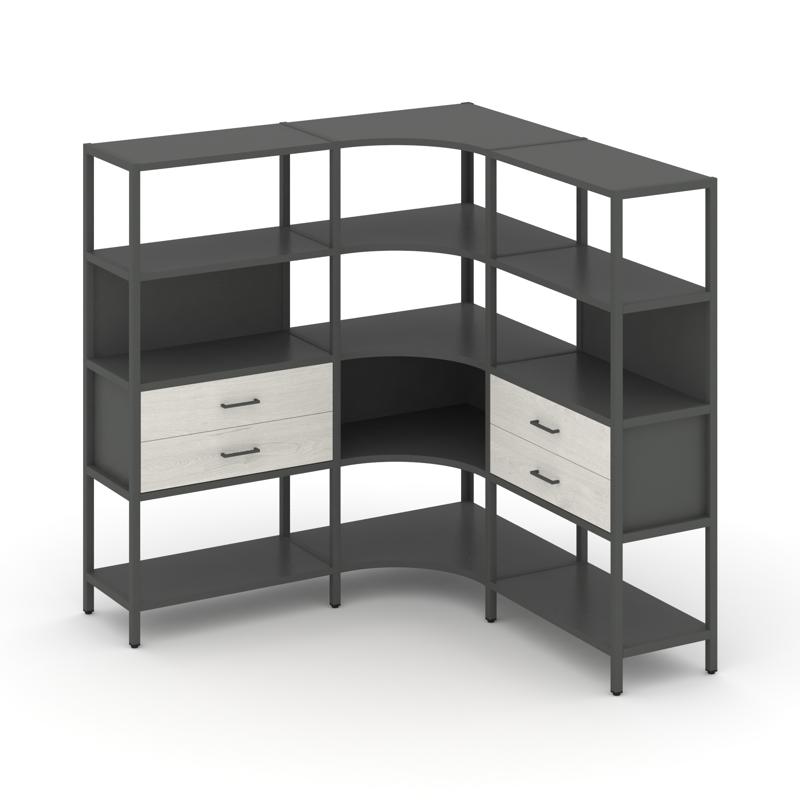 Shelf System Трехсекционный угловой стеллаж четырехярусный с ящиками SN.STMU-431 Антрацит/Дуб Наварр