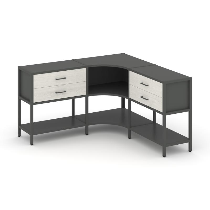 Shelf System Трехсекционный угловой стеллаж двухярусный с ящиками SN.STMU-231 Антрацит/Дуб Наварра/М