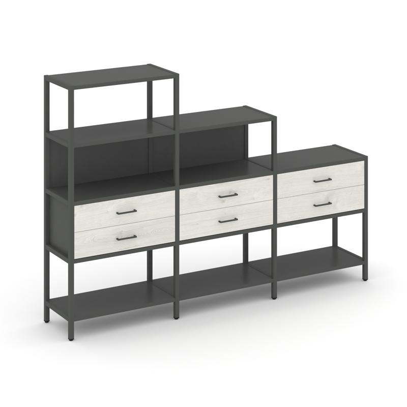 Shelf System Трехсекционный стеллаж четырех/трех/двухярусный с ящиками SN.STM-431 Антрацит/Дуб Навар
