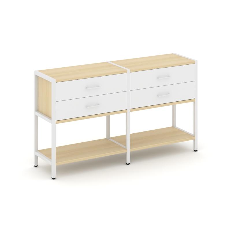 Shelf System Двухсекционный стеллаж двухярусный с ящиками SN.STM-222 Акация Лорка/Белый/Металл Белый