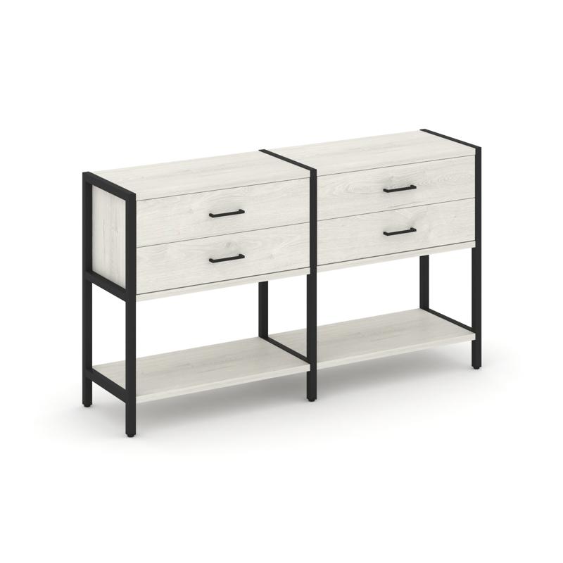 Shelf System Двухсекционный стеллаж двухярусный с ящиками SN.STM-222 Дуб Наварра/Металл Черный 1590*