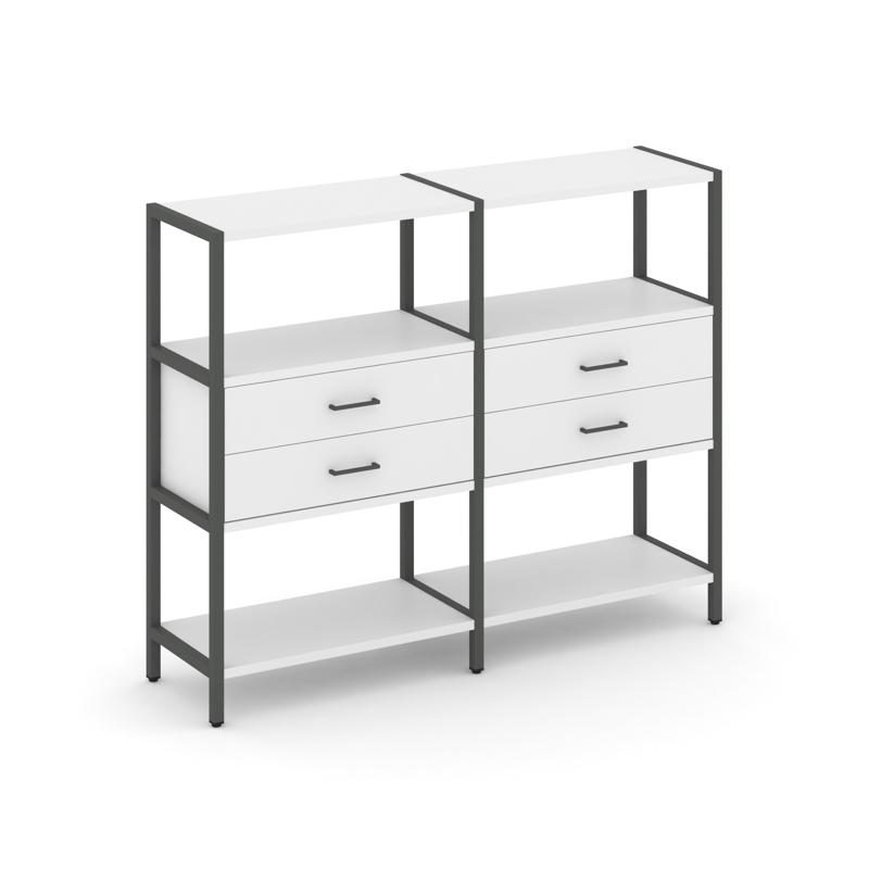 Shelf System Двухсекционный стеллаж трехярусный с ящиками SN.STM-322 Белый/Металл Антрацит 1590*400*