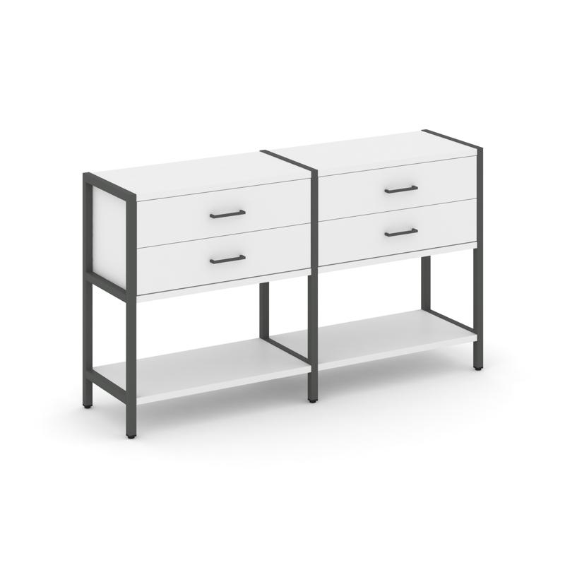 Shelf System Двухсекционный стеллаж двухярусный с ящиками SN.STM-222 Белый/Металл Антрацит 1590*400*