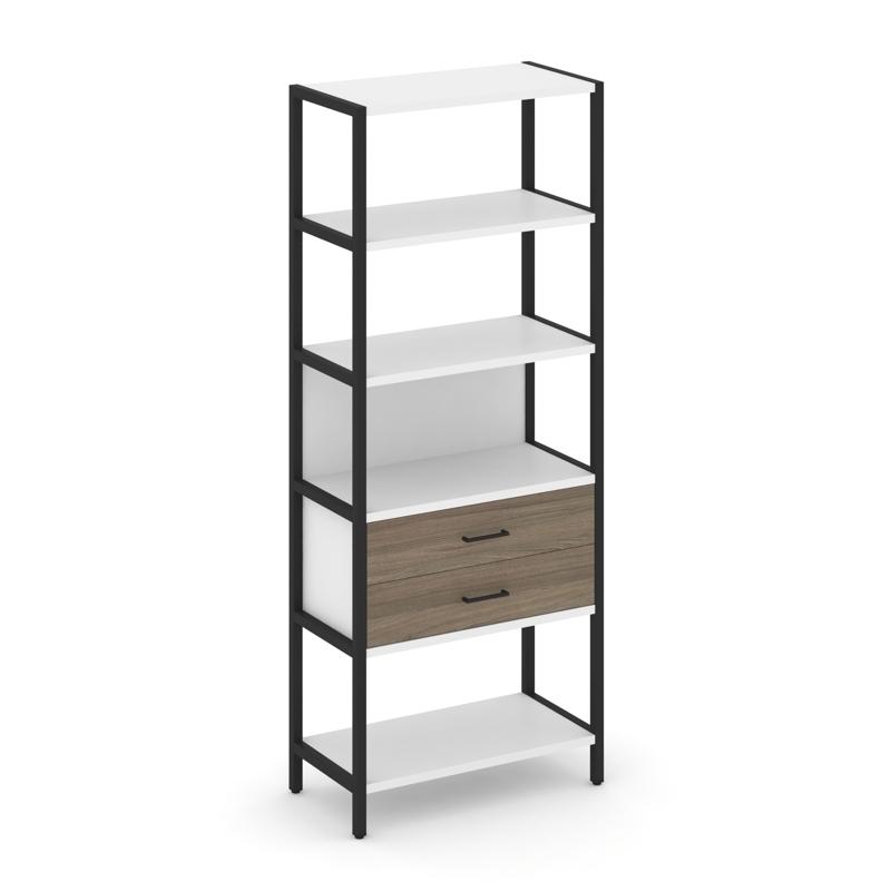 Shelf System Односекционный стеллаж пятиярусный с ящиками SN.STM-512 Белый/Вяз Благородный/Металл Че