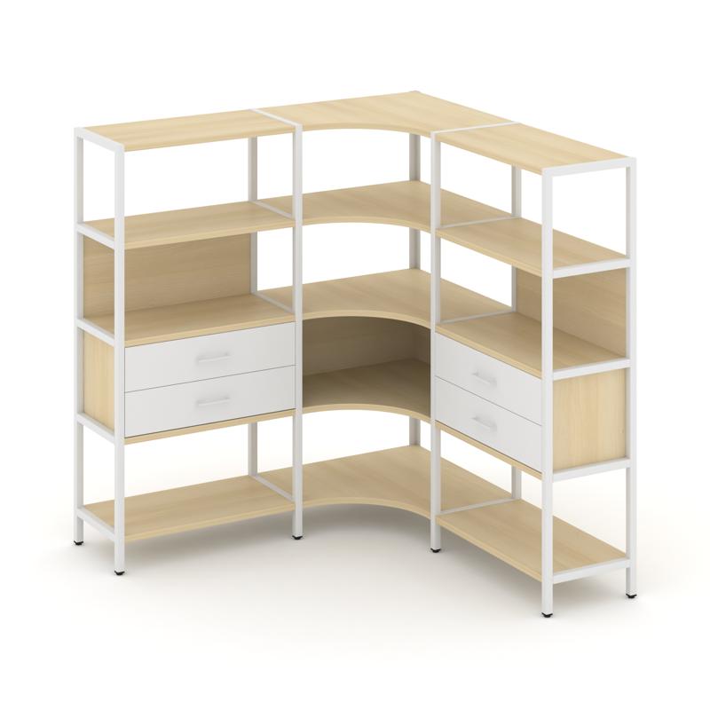 Shelf System Трехсекционный угловой стеллаж четырехярусный с ящиками SN.STMU-431 Акация Лорка/Белый/