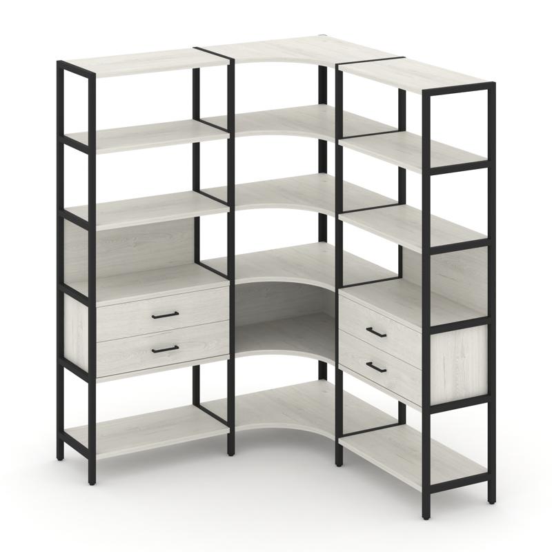 Shelf System Трехсекционный угловой стеллаж пятиярусный с ящиками SN.STMU-531 Дуб Наварра/Металл Чер