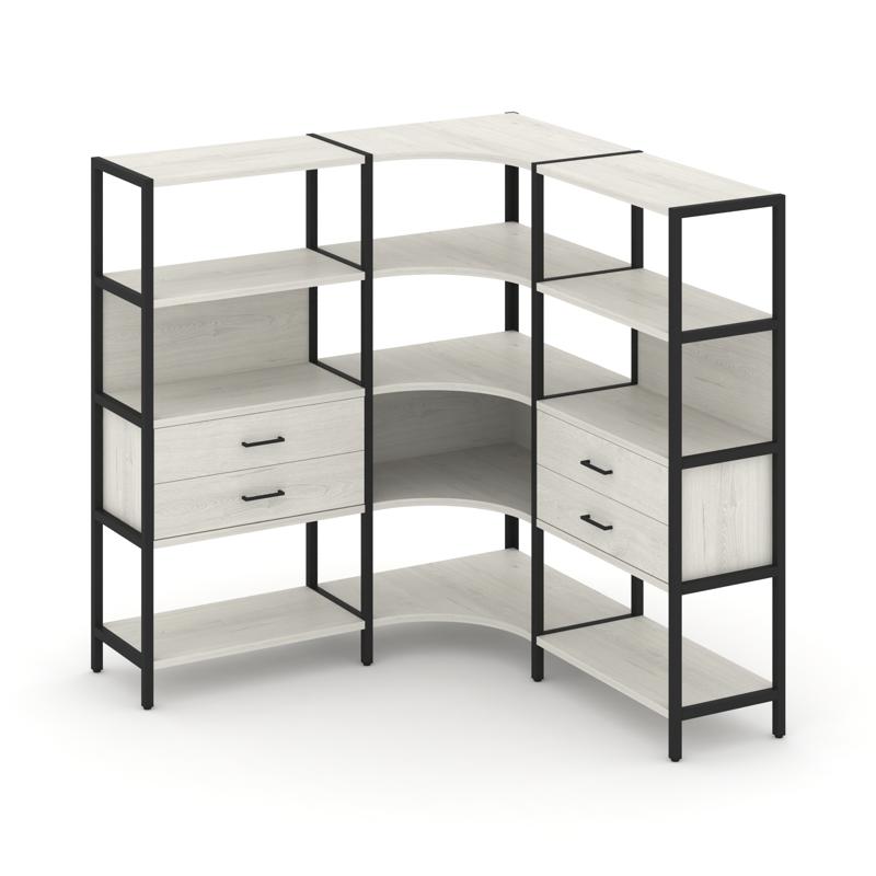 Shelf System Трехсекционный угловой стеллаж четырехярусный с ящиками SN.STMU-431 Дуб Наварра/Металл