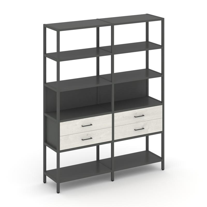 Shelf System Двухсекционный стеллаж пятиярусный с ящиками SN.STM-522 Антрацит/Дуб Наварра/Металл Ант