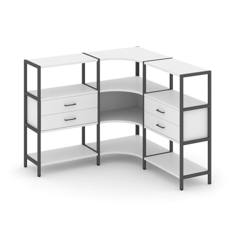 Shelf System Трехсекционный угловой стеллаж трехярусный с ящиками SN.STMU-331 Белый/Металл Антрацит