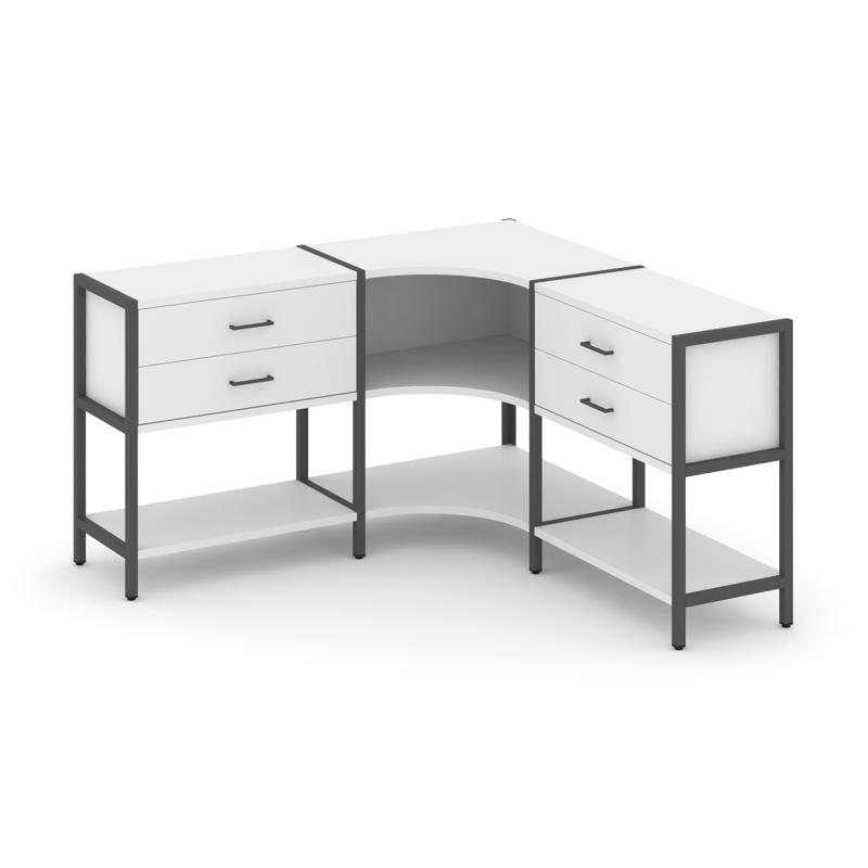 Shelf System Трехсекционный угловой стеллаж двухярусный с ящиками SN.STMU-231 Белый/Металл Антрацит