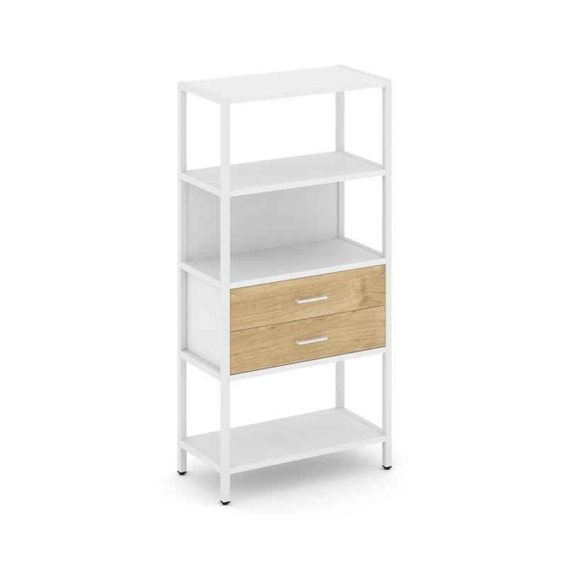 Shelf System Односекционный стеллаж четырехярусный с ящиками SN.STM-412 Белый/Тиквуд Светлый/Металл