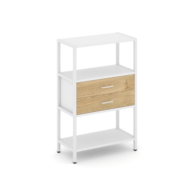 Shelf System Односекционный стеллаж трехярусный с ящиками SN.STM-312 Белый/Тиквуд Светлый/Металл Бел