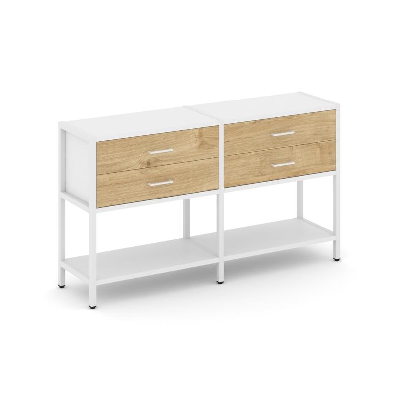 Shelf System Двухсекционный стеллаж двухярусный с ящиками SN.STM-222 Белый/Тиквуд Светлый/Металл Бел