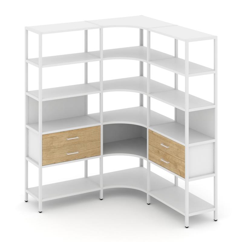 Shelf System Трехсекционный угловой стеллаж пятиярусный с ящиками SN.STMU-531 Белый/Тиквуд Светлый/М