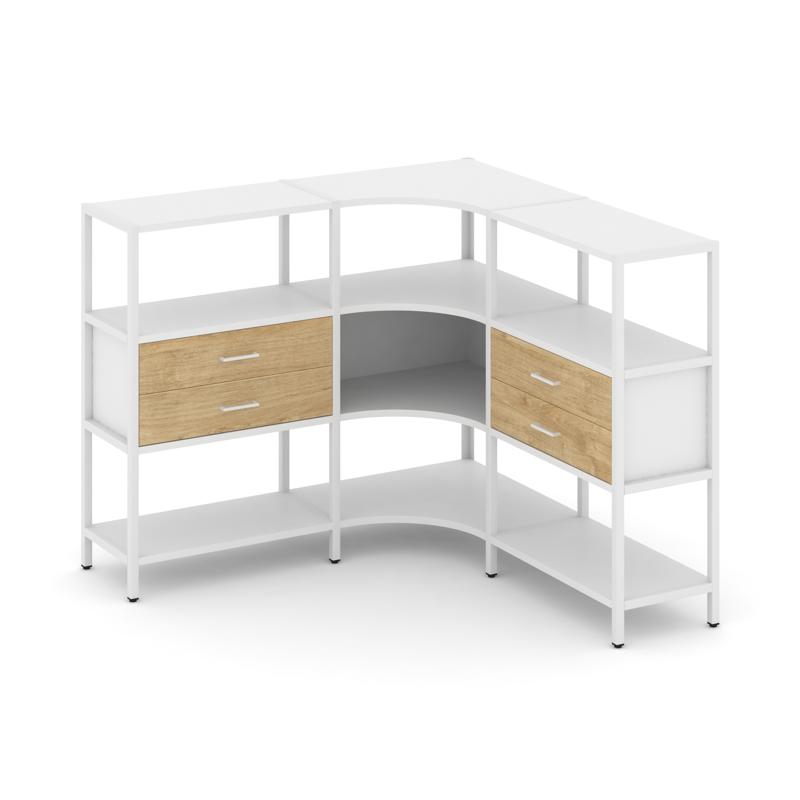 Shelf System Трехсекционный угловой стеллаж трехярусный с ящиками SN.STMU-331 Белый/Тиквуд Светлый/М