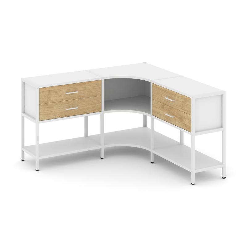 Shelf System Трехсекционный угловой стеллаж двухярусный с ящиками SN.STMU-231 Белый/Тиквуд Светлый/М