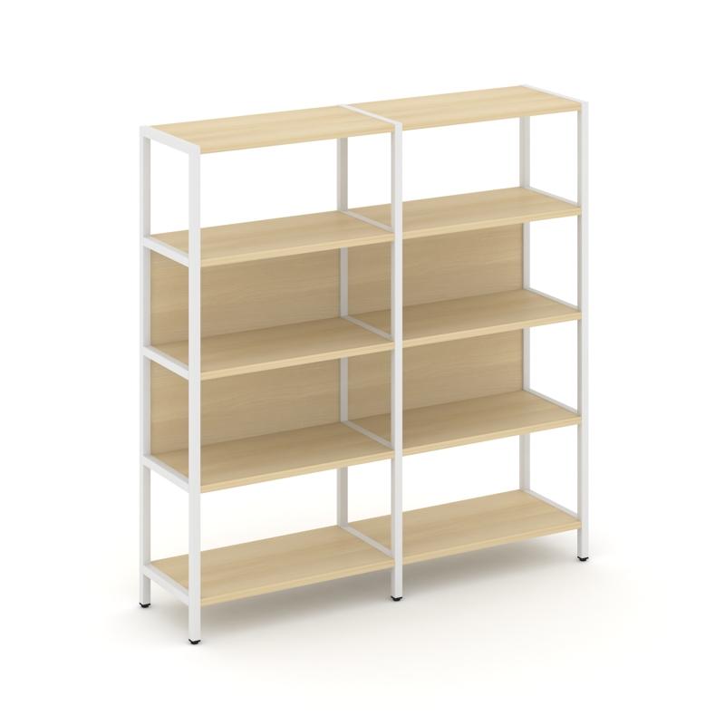 Shelf System Двухсекционный стеллаж четырехярусный SN.STM-421 Акация Лорка/Металл Белый 1590*400*161