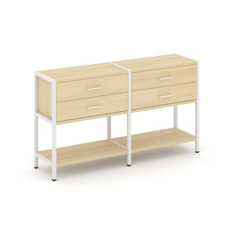 Shelf System Двухсекционный стеллаж двухярусный с ящиками SN.STM-222 Акация Лорка/Металл Белый 1590*