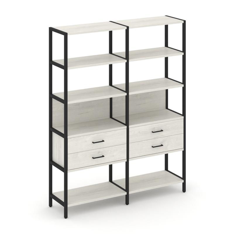 Shelf System Двухсекционный стеллаж пятиярусный с ящиками SN.STM-522 Дуб Наварра/Металл Черный 1590*