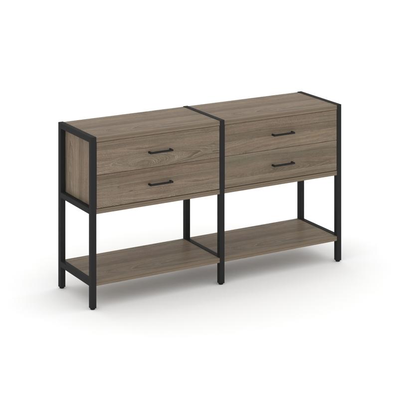 Shelf System Двухсекционный стеллаж двухярусный с ящиками SN.STM-222 Вяз Благородный/Металл Черный 1