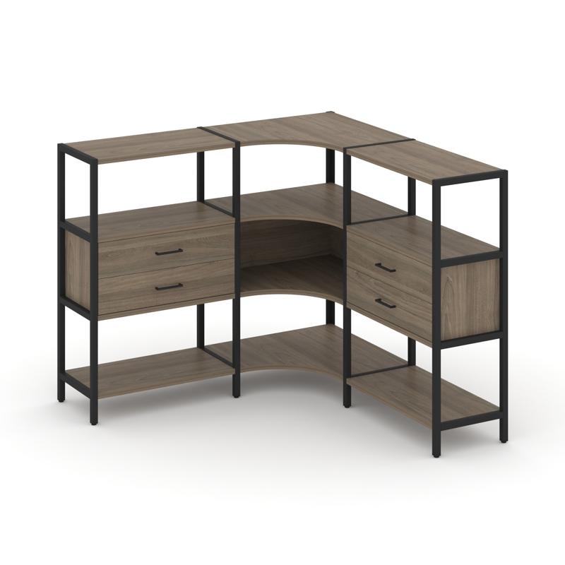 Shelf System Трехсекционный угловой стеллаж трехярусный с ящиками SN.STMU-331 Вяз Благородный/Металл