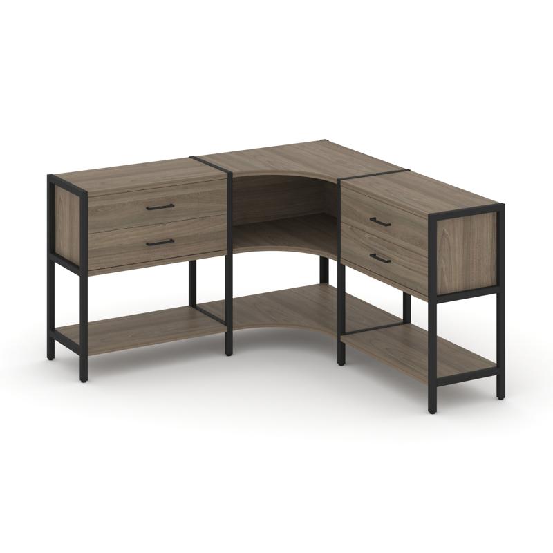 Shelf System Трехсекционный угловой стеллаж двухярусный с ящиками SN.STMU-231 Вяз Благородный/Металл
