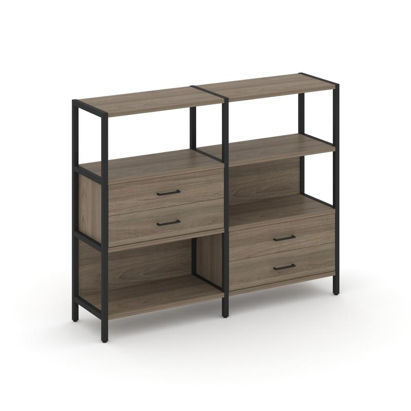 Shelf System Двухсекционный стеллаж трехярусный с ящиками SN.STM-323 Вяз Благородный/Металл Черный 1