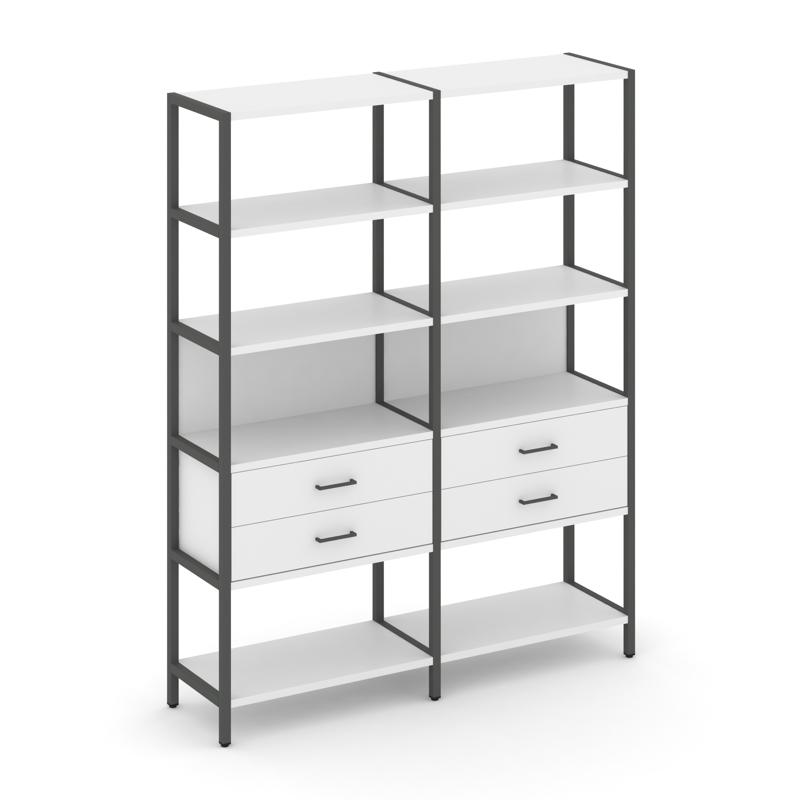 Shelf System Двухсекционный стеллаж пятиярусный с ящиками SN.STM-522 Белый/Металл Антрацит 1590*400*