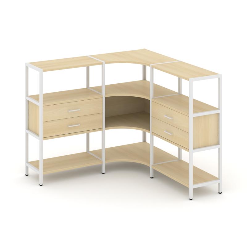 Shelf System Трехсекционный угловой стеллаж трехярусный с ящиками SN.STMU-331 Акация Лорка/Металл Бе