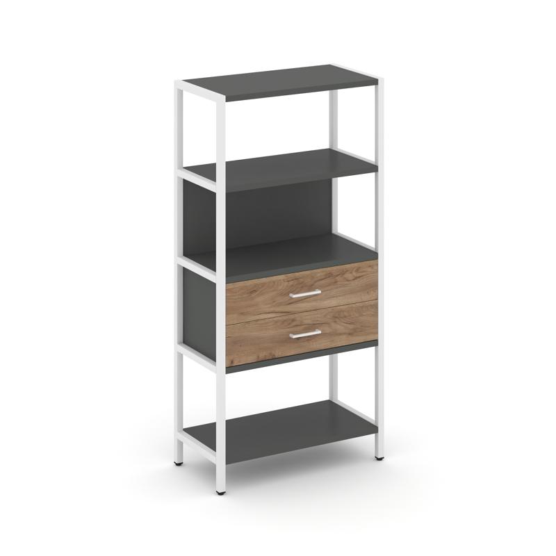 Shelf System Односекционный стеллаж четырехярусный с ящиками SN.STM-412 Антрацит/Дуб Табак/Металл Бе