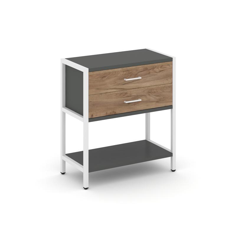 Shelf System Односекционный стеллаж двухярусный с ящиками SN.STM-212 Антрацит/Дуб Табак/Металл Белый