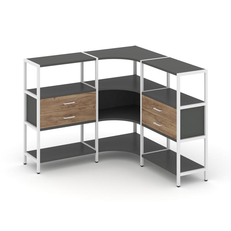 Shelf System Трехсекционный угловой стеллаж трехярусный с ящиками SN.STMU-331 Антрацит/Дуб Табак/Мет