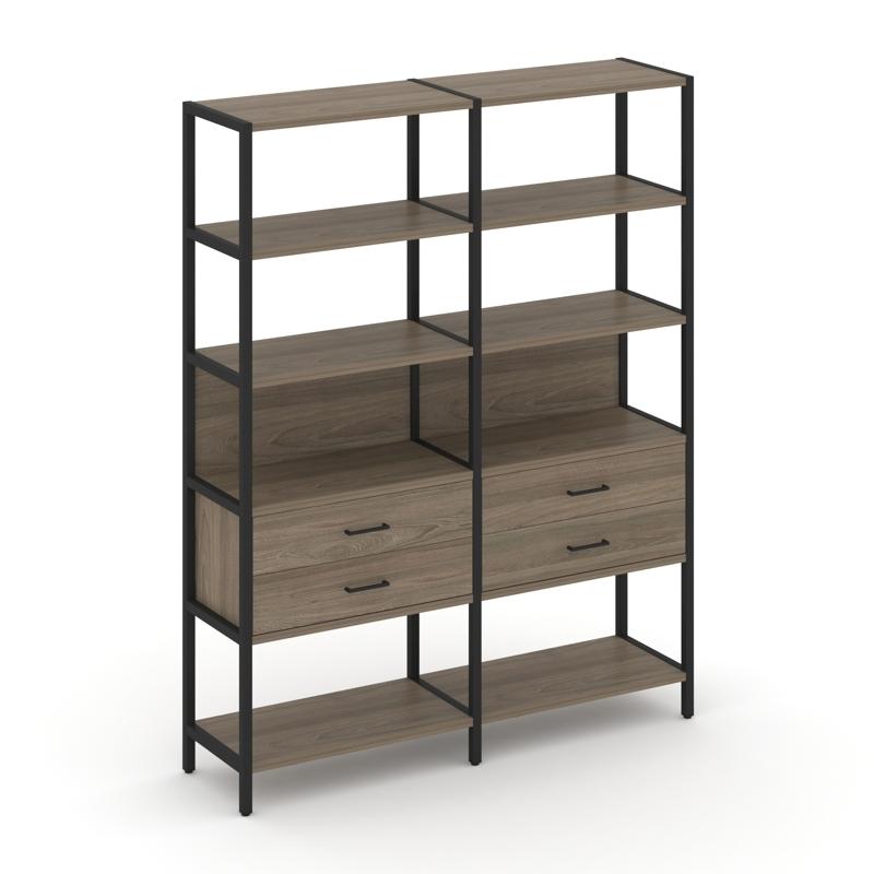 Shelf System Двухсекционный стеллаж пятиярусный с ящиками SN.STM-522 Вяз Благородный/Металл Черный 1