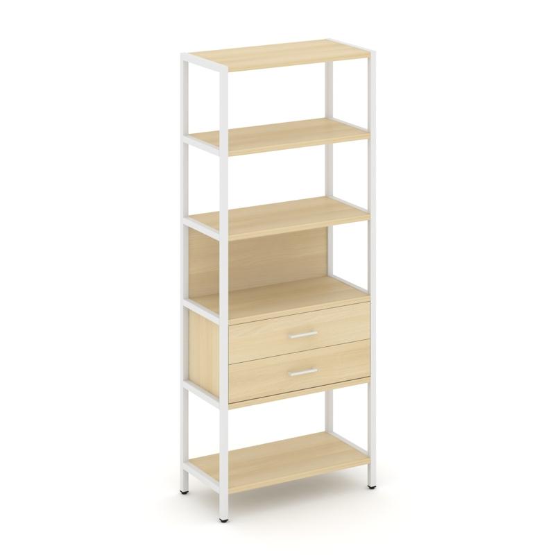 Shelf System Односекционный стеллаж пятиярусный с ящиками SN.STM-512 Акация Лорка/Металл Белый 810*4