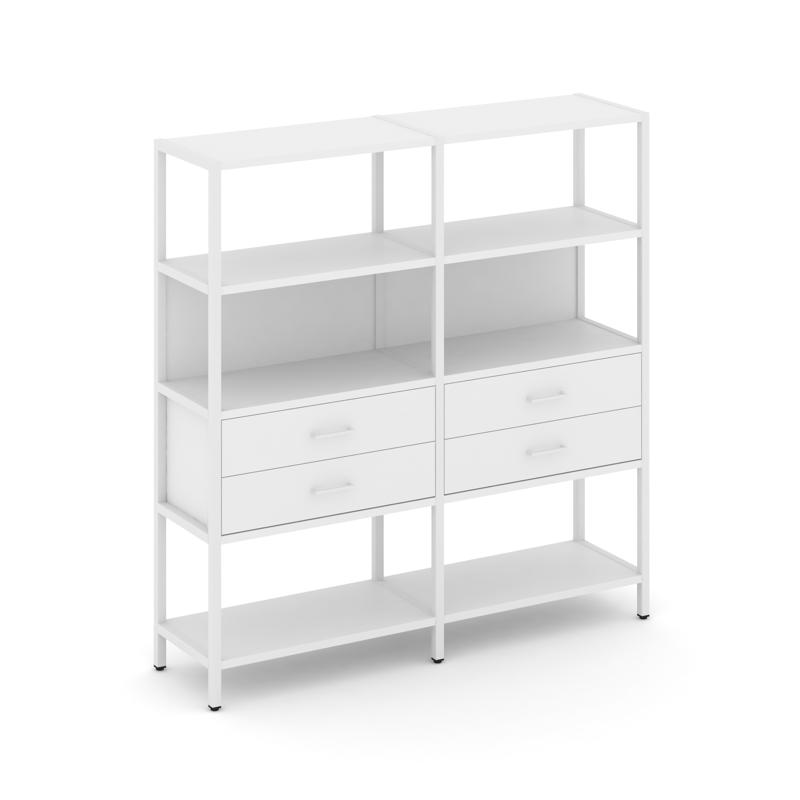 Shelf System Двухсекционный стеллаж четырехярусный с ящиками SN.STM-422 Белый/Металл Белый 1590*400*