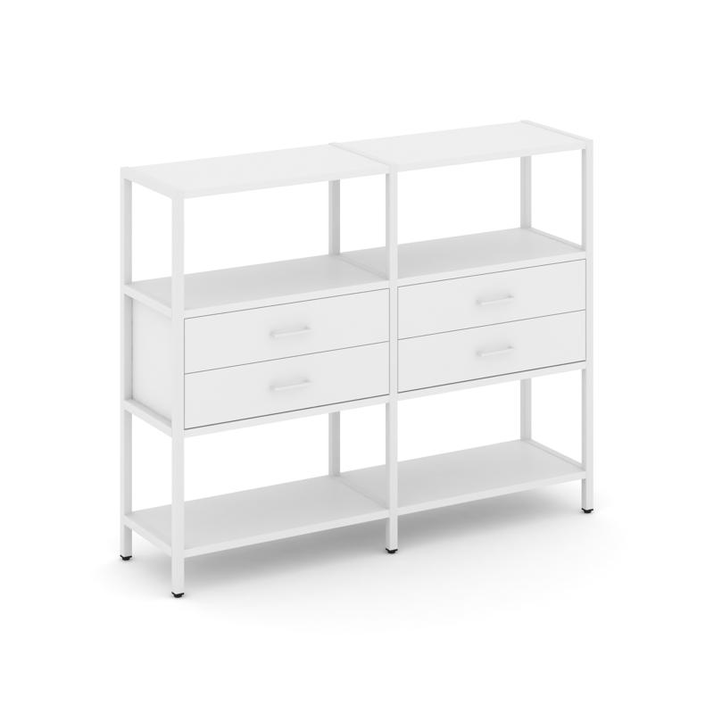 Shelf System Двухсекционный стеллаж трехярусный с ящиками SN.STM-322 Белый/Металл Белый 1590*400*124