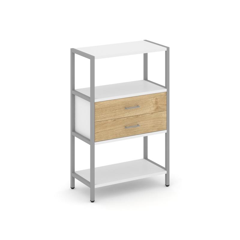 Shelf System Односекционный стеллаж трехярусный с ящиками SN.STM-312 Белый/Тиквуд Светлый/Металл Сер