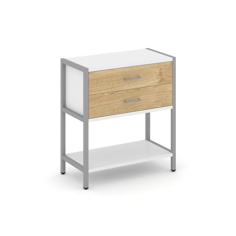 Shelf System Односекционный стеллаж двухярусный с ящиками SN.STM-212 Белый/Тиквуд Светлый/Металл Сер