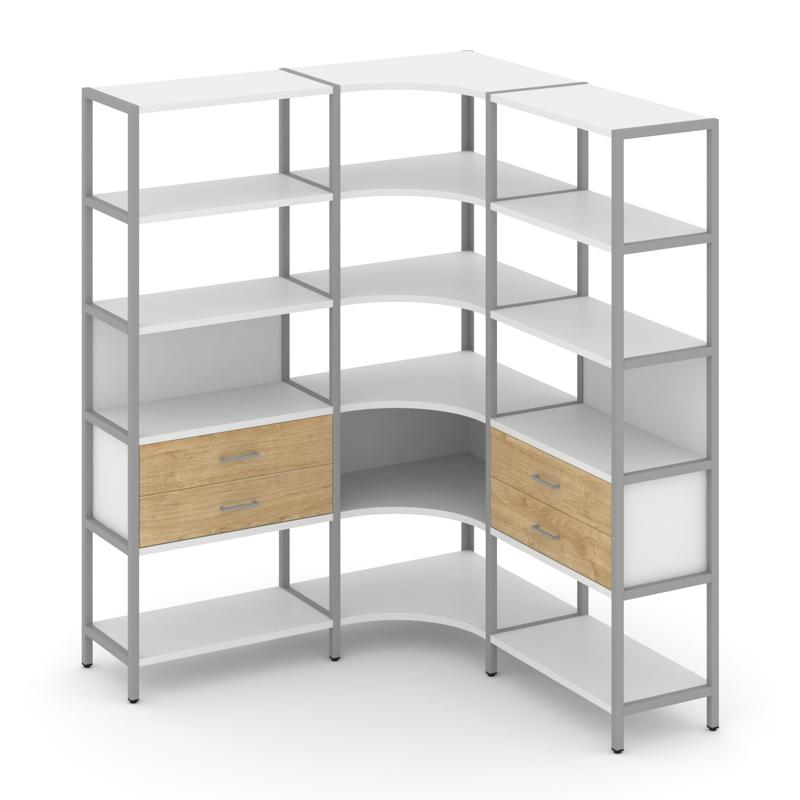 Shelf System Трехсекционный угловой стеллаж пятиярусный с ящиками SN.STMU-531 Белый/Тиквуд Светлый/М