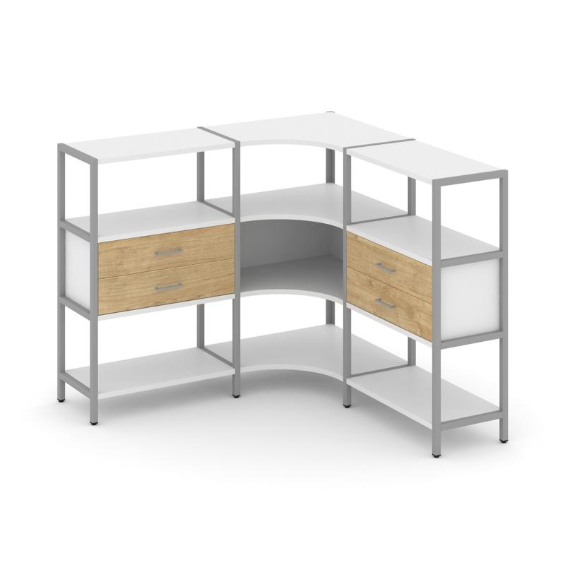 Shelf System Трехсекционный угловой стеллаж трехярусный с ящиками SN.STMU-331 Белый/Тиквуд Светлый/М