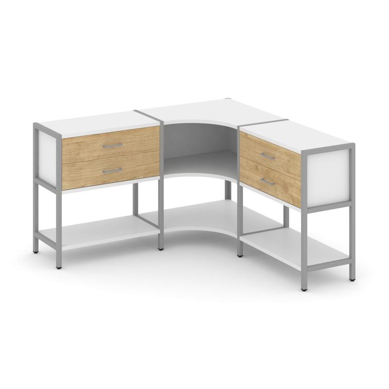 Shelf System Трехсекционный угловой стеллаж двухярусный с ящиками SN.STMU-231 Белый/Тиквуд Светлый/М