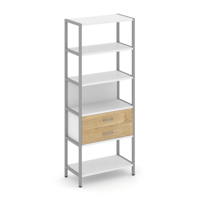 Shelf System Односекционный стеллаж пятиярусный с ящиками SN.STM-512 Белый/Тиквуд Светлый/Металл Сер