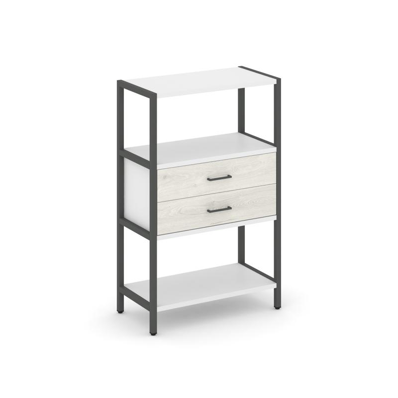 Shelf System Односекционный стеллаж трехярусный с ящиками SN.STM-312 Белый/Дуб Наварра/Металл Антрац