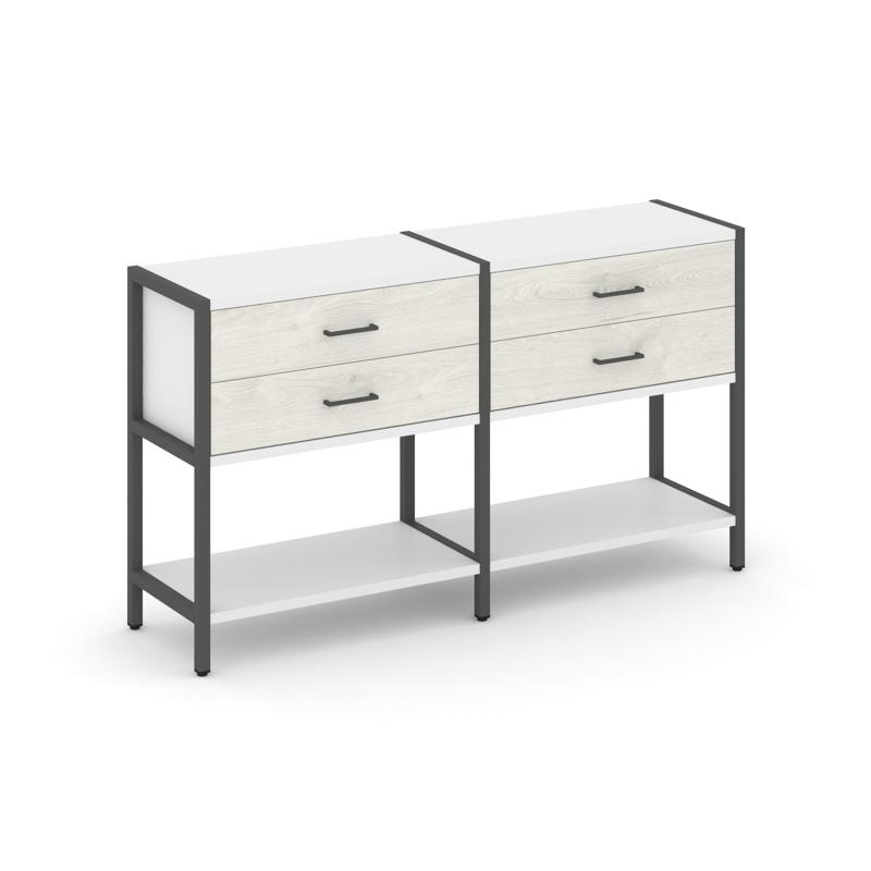 Shelf System Двухсекционный стеллаж двухярусный с ящиками SN.STM-222 Белый/Дуб Наварра/Металл Антрац