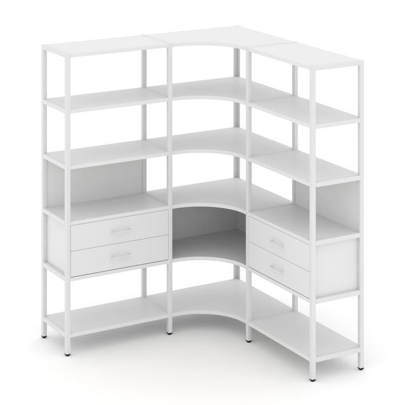 Shelf System Трехсекционный угловой стеллаж пятиярусный с ящиками SN.STMU-531 Белый/Металл Белый 159