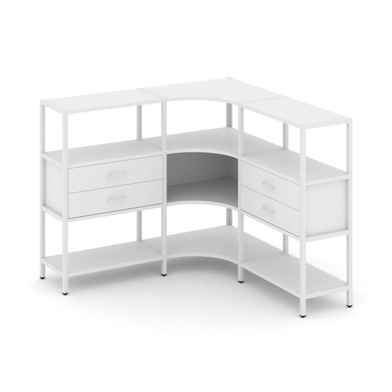 Shelf System Трехсекционный угловой стеллаж трехярусный с ящиками SN.STMU-331 Белый/Металл Белый 159