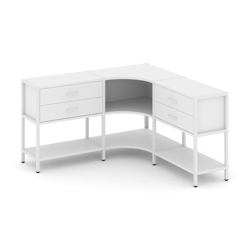 Shelf System Трехсекционный угловой стеллаж двухярусный с ящиками SN.STMU-231 Белый/Металл Белый 159